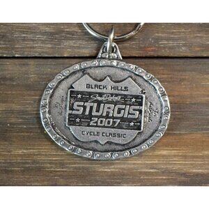 2007 Pewter Motorcycle Keychain Sturgis SD Rally Black Hills Crest  Bag Gear